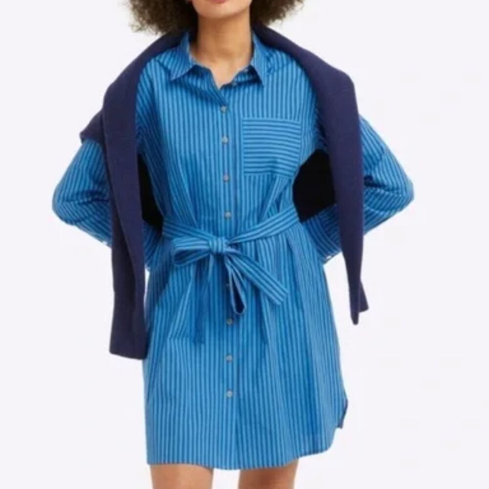 Draper James Carly Blue Canopy Stripe Mini Shirt Dress - Sz XL